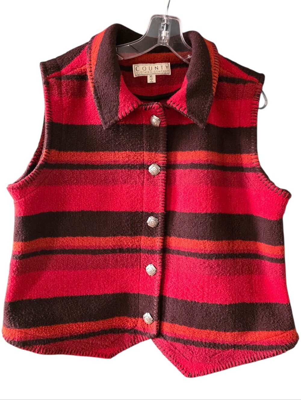 Vintage Striped Fleece Vest By County Clothing Company Size X-Large